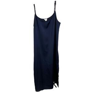 J.Crew Bias-Cut Darla Dress‎ Midi Women's Size L Satin Sleeveless Navy Blue